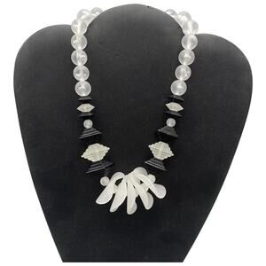 Frosted Lucite Black and White Plastic Statement Necklace Vintage